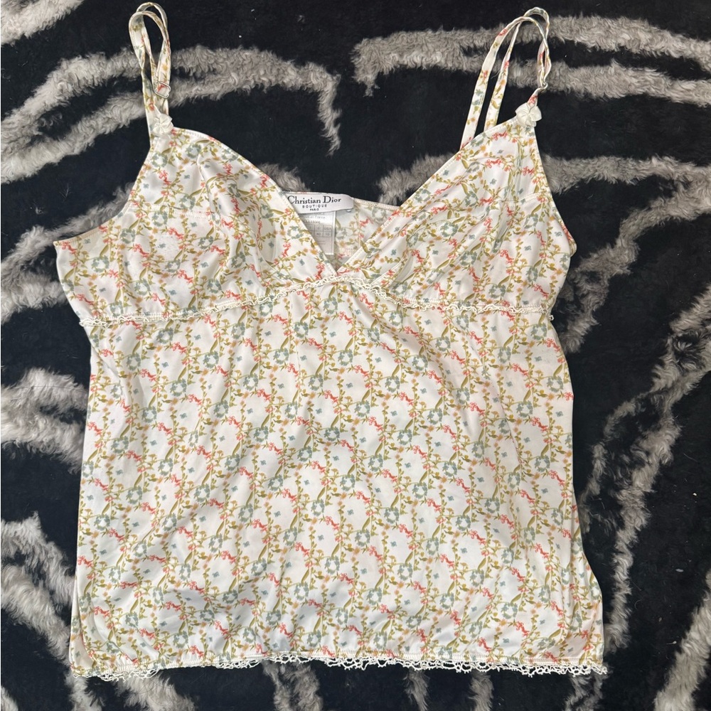 Dior White Floral Silk Camisole Top (Print on 2005 Runway Galliano)